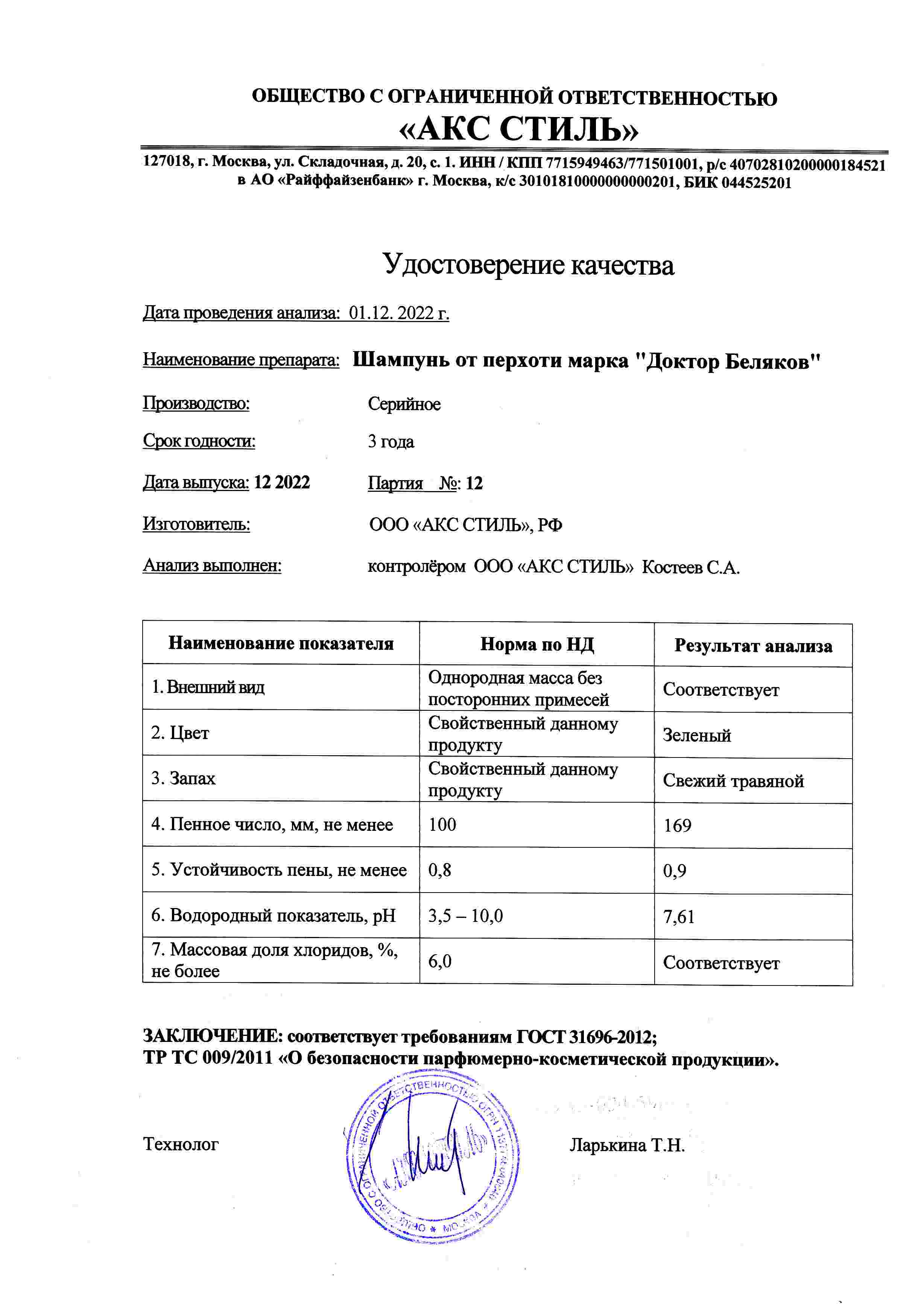 Паспорт №122022